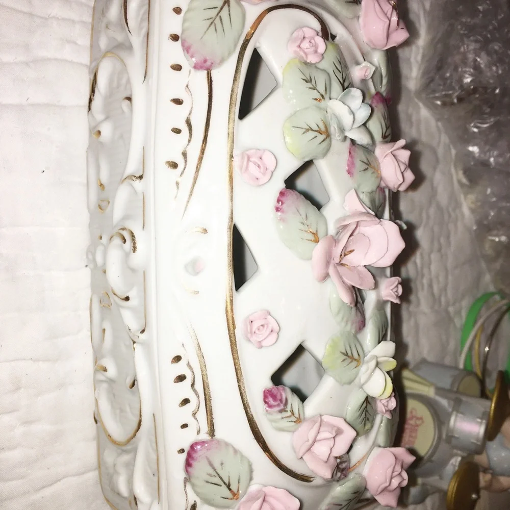 White Porcelain Jewelry Box with Pink Floral Design Delicate Rectangular Beauty